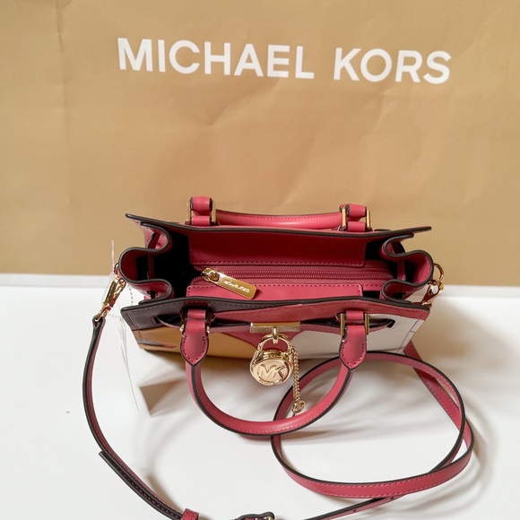 Michael Kors Hamilton Small Satchel Shoulder Bag Graphic Logo Light Berry Multi - Picture 7 of 14